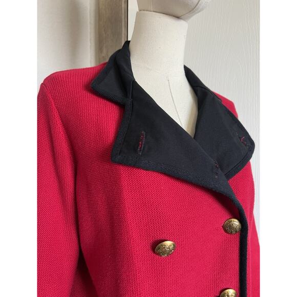 Lauren Ralph Lauren Red Knit Military Double Breasted Sweater Cardigan Sz Large - Picture 5 of 16